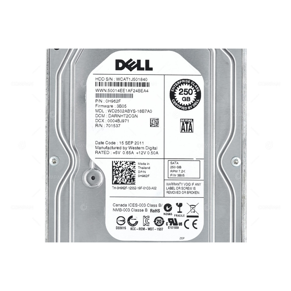 H962F DELL HDD 250GB 7.2K SATA 3G 3.5" LFF HOT-SWAP